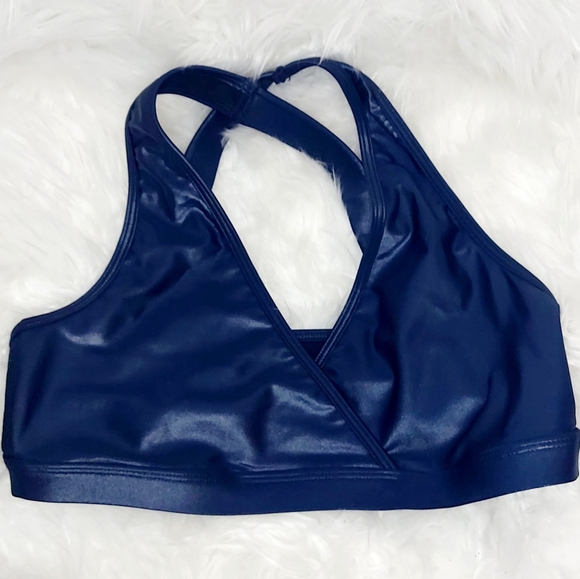 Pearlized Ride It Bra Nocturnal Navy Blue Scalloped Workout Small - Picture 1 of 4